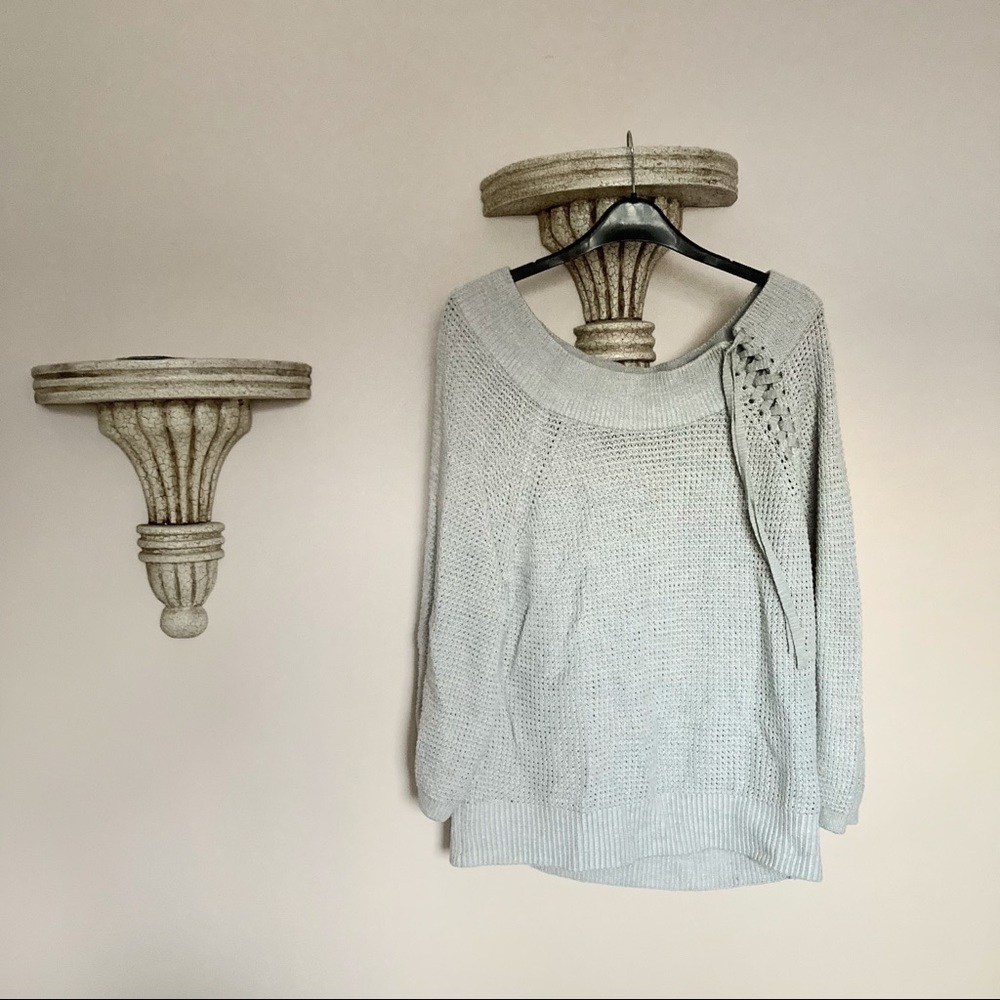 [express] Gray off-shoulder sweater w/ detail | S